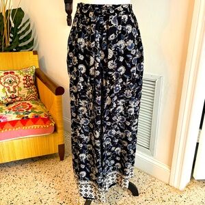 SOLD SOLD. GYPSY LOVE Black Off White Blue Print Wide Leg Pants! Elastic Waist!